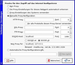 Abbildung 1: Firefox bietet die Möglichkeit, über einen SOCKS-Proxy ins Netz zu gehen.