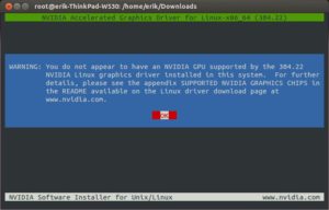 Abbildung 2: Unter Ubuntu 12.04 lässt sich die Grafikkarte des W530 nicht mit dem Herstellertreiber nutzen.