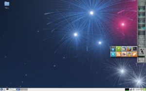 Abbildung 3: Der universelle Systemmonitor Gkrellm bettet sich nahtlos ins Dock von Openbox ein. Das bietet die Möglichkeit, ihm einige Apps aus Windowmaker anzuhängen – hier der Programmstarter Wmdrawer sowie Wmcalc.