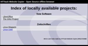 Abbildung 3: Mit der Zeit entsteht eine kleine Bibliothek lokal gespeicherter Seiten, welche die Software übersichtlich verwaltet.