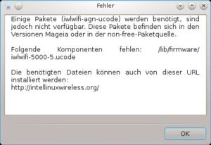 Abbildung 4: Auch für den Betrieb der Intel-WLAN-Karte fehlt unter Mageia 2 der proprietäre Treiber.