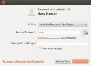 Abbildung 6: Die Passwortprüfung in Ubuntu ist zwar schick, gibt aber nur wenig Hinweise darauf, was mit dem Passwort nicht stimmt.