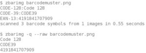 Abbildung 9: Das Dekodieren verschiedener Code-Typen mit Zbarimg.