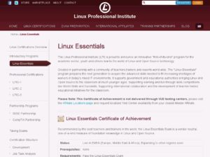 Abbildung 1: Die Website des Linux Professional Instituts bietet detaillierte Informationen über die Inhalte des Essentials-Zertifikats.