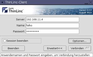 Abbildung 2: Der ThinLinc-Client läuft während einer Sitzung im Hintergrund.