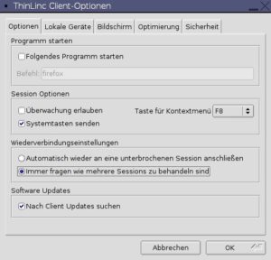 Abbildung 3: Das Optionsmenü des ThinLinc-Clients.