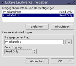 Abbildung 6: Um am Thinclient hängende Speichermedien mit dem Server bekannt zu machen, ist dem Client nur der Pfad mitzuteilen.