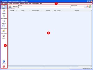 Abbildung 1: Das dreigeteilte Hauptfenster ermöglicht einen schnellen Zugriff auf alle Module der Software sowie deren jeweilige Funktion.