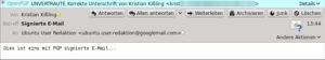 Abbildung 1: Eine grüne Leiste im Kopfbereich einer E-Mail zeigt in Thunderbird: Diese E-Mail wurde nicht verändert.
