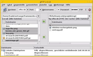 Abbildung 1: Der Client Gftp erleichtert mit seiner grafischen Oberfläche den Dateitransfer zu einem FTP-Server.