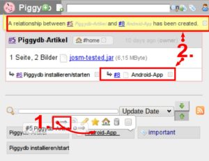 Abbildung 4: Das Kernfeatures von Piggydb stellen die Objektverknüpfungen, die durch Ziehen des Verknüpfungs-Icons auf ein weiteres Objekt entstehen.