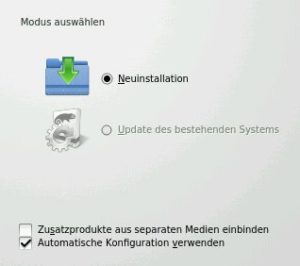 Abbildung 2: Hier wählen Sie zwischen den Installationsmodi: Neuinstallation oder Aktualisierung.