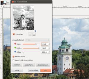 Abbildung 2: Den ungewöhnlichen Infraroteffekt erzeugt man in Gimp mit extremen Tonwerteinstellungen im Kanalmixer.