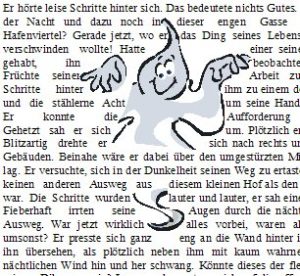 Abbildung 2: So erscheinen die Grafikteile im Dokument. Im Beispiel versteckt sich ein Geist zwischen den Zeilen.