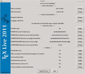 Abbildung 3: Das Installationsmenü von TeX Live bietet zahlreiche Optionen.