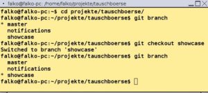 Abbildung 5: Git erlaubt viele gleichzeitige Branches. Ein Asterisk zeigt den aktuellen "Spielplatz" an.