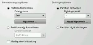 Abbildung 5: Sie müssen mindestens eine Partition mit dem Einhängepunkt "/" anlegen.