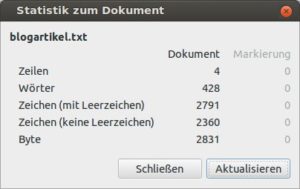 Abbildung 6: Das Statistik-Plug-in hilft dabei, eine genaue Zeichen- oder Wörteranzahl zu erreichen.