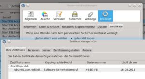 Abbildung 8: Das Zertifikat wurde erfolgreich aus Firefox exportiert und befindet sich nun in der Zertifikatsverwaltung von Thunderbird.