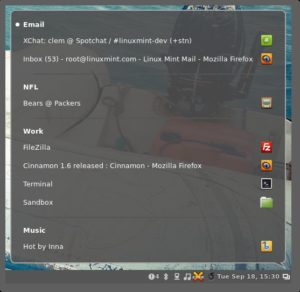 Das neue Cinnamon-Applet "Window Quick-List" zeigt eine Übersicht aller Fenster in allen Workspaces. (Bild: Clement Lefebvre)