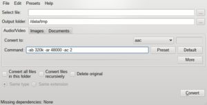 Abbildung 1: Der Ffmulticonverter dient als grafischer Oberfläche für Ffmpeg, Imagemagick und Unoconvert.