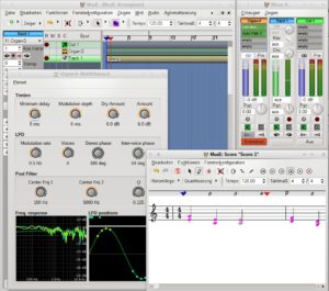 Abbildung 3: Version 2.0 macht den Sequencer Muse mit einer Notendarstellung und einer Effektautomation wieder konkurrenzfähig. Praktisch ist auch das vereinfachte GUI, das das Programm für LADSPA-Plugins anbietet.