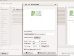 Abbildung 1: Das Bildbearbeitungsprogramm Gimp versteht sich auf den Import von PDF-Dokumenten.