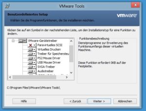 Abbildung 2: Die Gast-Erweiterungen von VMware bietet eine ganze Reihe zusätzlicher Treiber, die speziell der Kooperation zwischen Windows 8 und der virtuellen Maschine dienen.