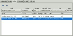 Abbildung 3: Handbrake bietet auch Bearbeitungsmöglichkeiten für die Audio-Spuren.