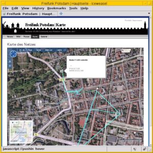Abbildung 4: Das Freifunk-Netz in Potsdam, Innenstadt, mit Knoteninformation.