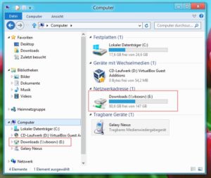 Abbildung 6: Wie auch VMware bindet Virtualbox freigegebene Wirtsordner als Netzwerk-Shares in Windows ein.