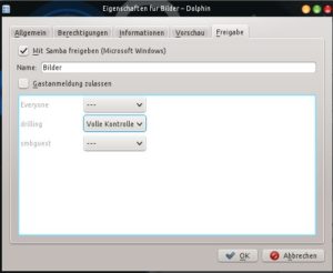 Abbildung 8: Unter KDE und Gnome lassen sich Freigaben mithilfe eines Kontextmenüs im direkt im Dateimanager einrichten.