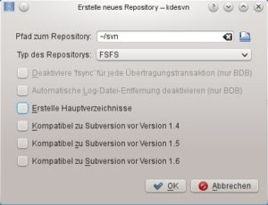 Abbildung 1: Sie erzeugen ein neues Repository, das in Ihrem Home-Verzeichnis liegt. Die Option für Hauptverzeichnisse deaktivieren Sie.
