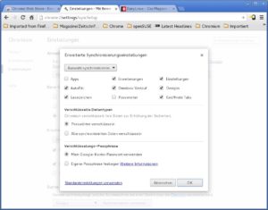Abbildung 17: In den Einstellungen können Sie gezielt Dinge vom automatischen Abgleich ausnehmen und so z. B. verhindern, dass Chrome die Passwörter synchronisiert.