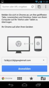 Abbildung 18: Die Chrome-App bietet auf dem Android-Handy direkt beim ersten Start an, sich mit dem Google-Server zu verbinden.