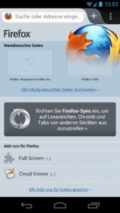 Abbildung 21: Die Firefox-Version für Android weist direkt nach dem ersten Start auf die Sync-Funktion hin.