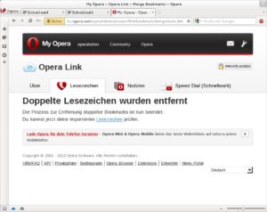 Abbildung 25: Opera Link bietet über die Webseite in der Abteilung "Lesezeichen" an, Duplikate nach dem Abgleich zu finden und zu entfernen.