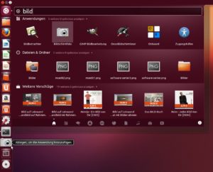 Abbildung 3: Ein neuer Anwendungsstarter wandert per Drag & Drop mit der Maus von der Anwendungslinse in den Launcher.