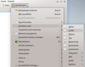 Abbildung 3: Jede Datei lässt sich im Dateimanager Dolphin auch mit Metadaten versehen. Dolphin sortiert auf Wunsch Dateien auch nach Bewertungen und inhaltlichen Tags.