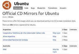 Abbildung 3: In der Liste der Ubuntu-Mirrors sehen Sie, welche Server Sie auch via "rsync" ansteuern dürfen – hinter dem Eintrag "rsync" verbirgt sich auch direkt ein passender "rsync://"-Link.