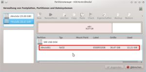 Abbildung 4: Auch der Partitionsmanager von Kubuntu listet die gefundenen Partitionen auf – aber immer nur für ein einzelnes Gerät.