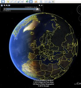 Abbildung 4: Ein einfacher Mausklick genügt, und Google Earth zeigt Ihnen, wo es gerade Tag oder Nacht auf der Erde ist.