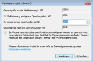 Abbildung 4: Die Windows-Partition verkleinern Sie aus Windows heraus. Dabei hilft das Programm "Festplattenpartitionen erstellen und partitionieren".