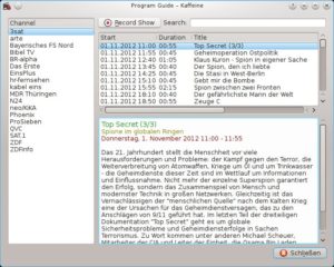 Abbildung 6: Der Programmführer von Kaffeine gibt detaillierte Informationen.