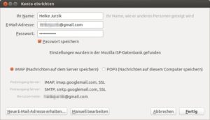 Abbildung 7: Thunderbird befragt die Mozilla-ISP-Datenbank und setzt die Werte für den Google-Account richtig ein.
