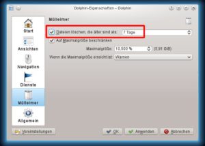 Abbildung 7: Auf Wunsch leert Dolphin den KDE-Mülleimer nach einer bestimmten Zeit automatisch.