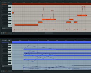 Abbildung 7: Wenn ein Musiker in einem Akkord nur einer einzelnen Note ein Glissando hinzufügen möchte, lässt sich das auf einer Gitarre per Hand, mit MIDI gar nicht und in Bitwig Studio mit der Per-Note-Automation umsetzen.