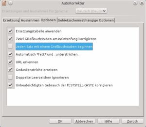 Abbildung 8: Die Großbuchstaben am Anfang eines neuen Eintrags sind nicht immer erwünscht und lassen sich abschalten.