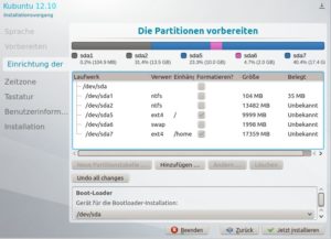 Abbildung 9: Am Ende haben wir den freien Speicherplatz in drei Partitionen unterteilt.