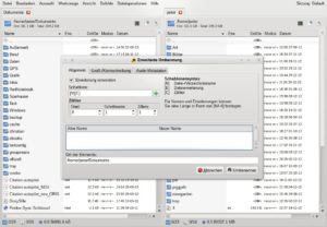 Abb. #: Schon zu DOS-Zeiten bevorzugten viele Anwender zweispaltige Dateimanager. Sunflower überflügelt die Gnome- und KDE-Standardprogramme schon jetzt mit einem Werkzeug zum Umbenennen mehrerer Dateien.